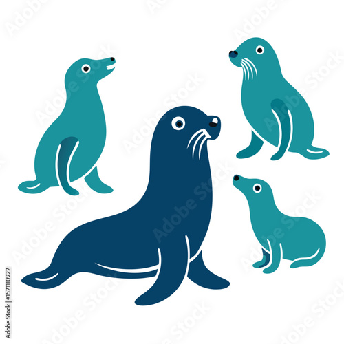 Sea Lion Icon Set – Flat Vector Symbols