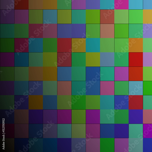 Vibrant Abstract Mosaic of Squares Creating a Dynamic Visual Texture and Complex Pattern.