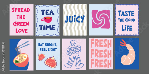 Modern summer posters. Clean layout with playful and natural design elements. Market-style banner for bistros, restaurants, or eco cafes.