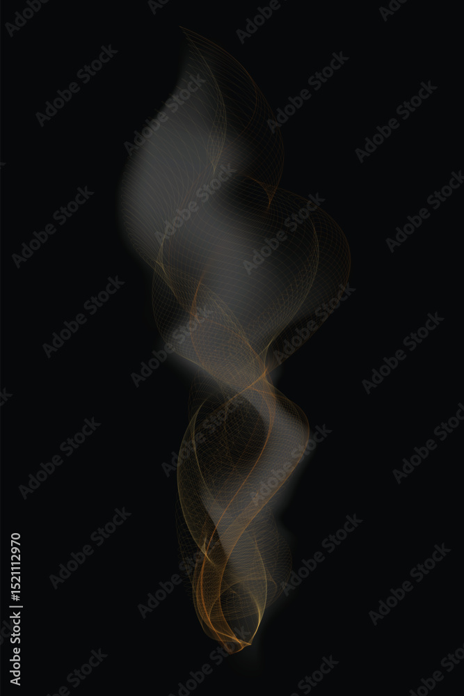Naklejka premium Abstract Golden Smoke Flame with Glowing Curves and Dynamic Light Trails on Black Background