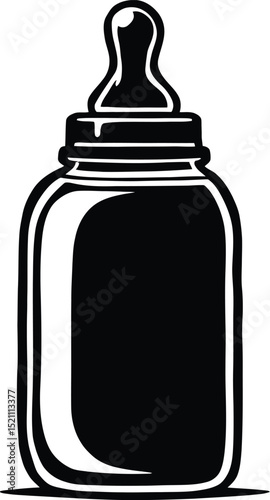 Solid Black Silhouette of a Baby Bottle with a Nipple, Emphasizing Childcare and Feeding