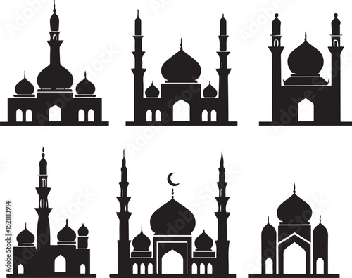 Vector graphic set of mosque silhouette islamic architecture building for ramadan kareem eid mubarak design