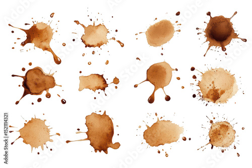Collection set of coffee stains isolated on transparent background