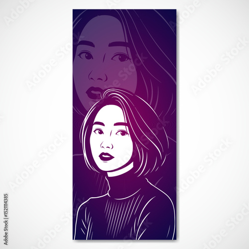 Gril illustration line art for phone background