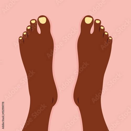 African woman feet sole top view. Top of female feet with colored nails. Vector illustration