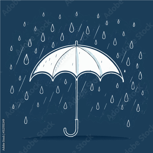 Invisible Umbrella Revealed by Falling Minimalist Rain Dashes, invisible umbrella vector, negative space design, rain dash icon, abstract weather minimalism, hidden shape art, elegance, ideas