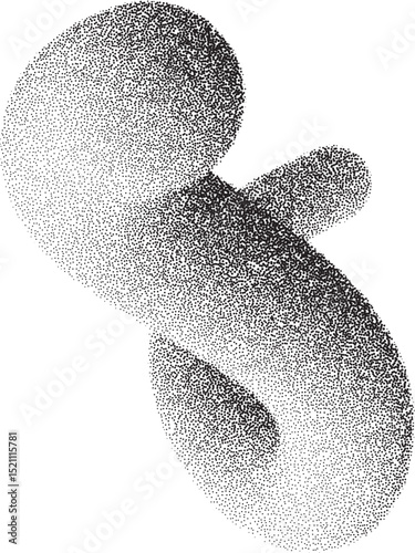 Abstract line shape. 3D wavy element with noisy fluid effect. Grainy spiral with gradient stipple sand texture. Trendy twisted dynamic grunge object.