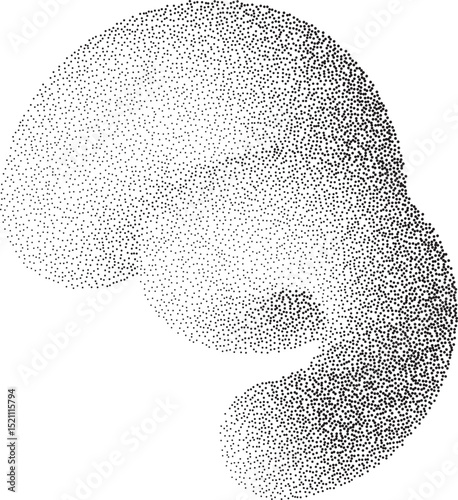 Abstract line shape. 3D wavy element with noisy fluid effect. Grainy spiral with gradient stipple sand texture. Trendy twisted dynamic grunge object.