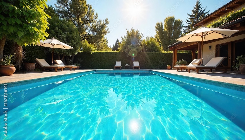 custom made wallpaper toronto digitalInviting blue swimming pool shimmering under the summer sun, ready for a refreshing dip Perfect for vacation, relaxation, and summer fun imagery , crystal clear, idyllic scene, summer