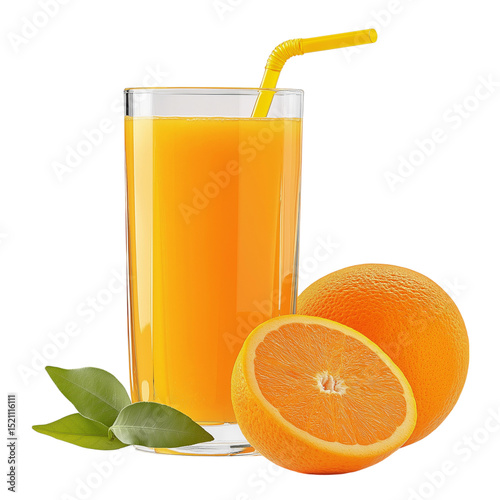Glass of Fresh Orange Juice Isolated on White Background for Use in Drink Menus and Wellness Campaigns photo