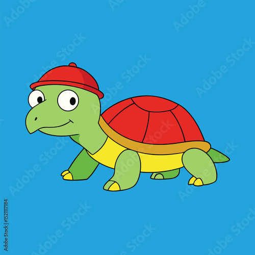 Turtle With Red Shell And Yellow Hat Vector Illustration