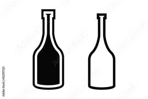Bottle silhouette art vector with line art on white background