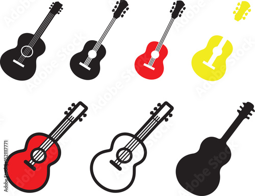 Acoustic guitar vector illustration set musical instrument design collection guitar silhouette for print and web