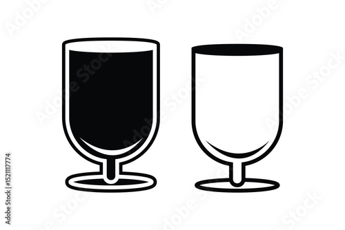 Wine glass silhouette art vector with line art on white background
