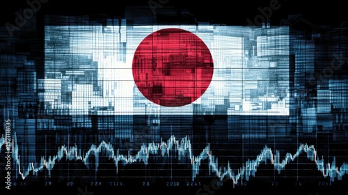 Abstract representation of Japan's flag with digital elements, showcasing technology and data trends
