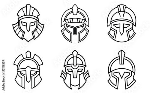 Warrior Helmet Outline Icon Set