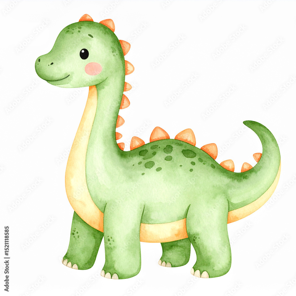 Fototapeta premium Cute Dinosaur Isolated On White Background In Watercolor