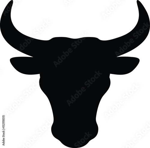 Bull head silhouette vector, Cow skull silhouette icon
