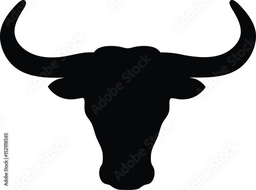 Bull head silhouette vector, Cow skull silhouette icon
