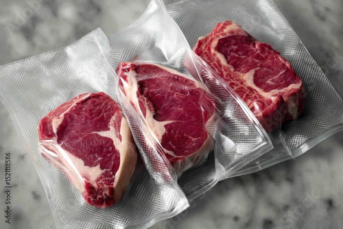 Premium beef steaks vacuum sealed for optimal freshness and flavor preservation in kitchen setting