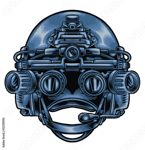 Tactical helmet military with a night vision scope premium quality vector illustration 