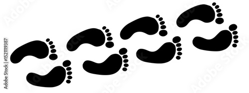 Black footprints trail vector. Walking footprints clip art