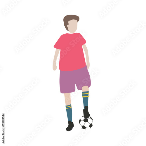 Boy standing in red outfit with a robotic leg flat design