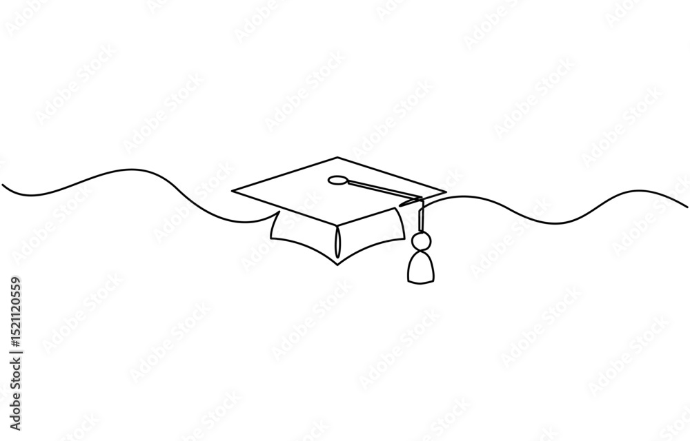Obraz premium continuous line graduation cap.one line drawing of graduation cap, Continuous one line art drawing of graduation hat design vector illustration.