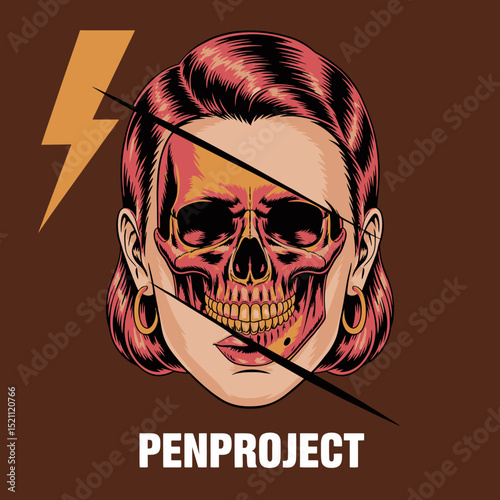 Skull and Lightning Woman Logo