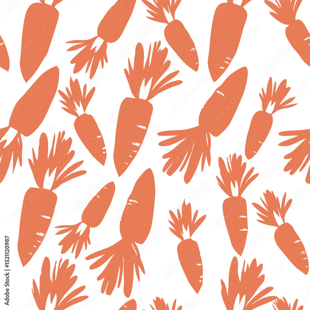 Fototapeta premium Hand drawn orange carrot pattern, background seamless pattern for fabric, textiles, clothing, wallpaper, cover, banner, home decor, florals backgrounds