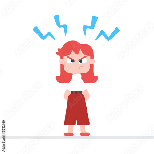 Angry Red-Haired Cartoon Character With Lightning Bolts Above Head