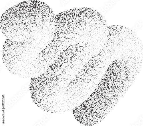 Abstract 3D gradient shape. Wavy line with noisy fluid texture. Fluid swirl grainy graphic with sandy effect. Stipple spiral swoosh and grunge trendy splash.