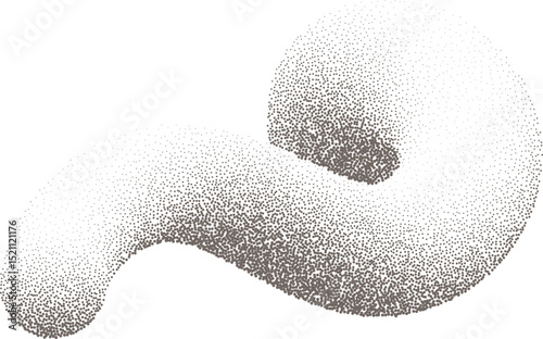 Gradient stipple shape. 3D wavy line. Noisy fluid graphic design. Swirl grainy dotted spiral. Sandy twisted textured trendy gritty illustration