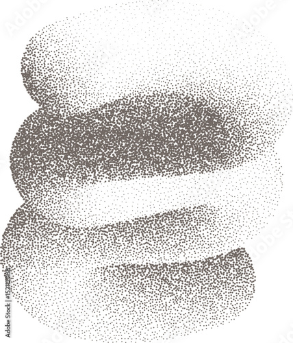 Abstract line shape. 3D wavy element with noisy fluid effect. Grainy spiral with gradient stipple sand texture. Trendy twisted dynamic grunge object.