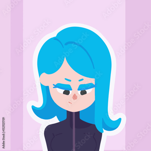 Angry Blue-Haired Cartoon Character With Furrowed Eyebrows