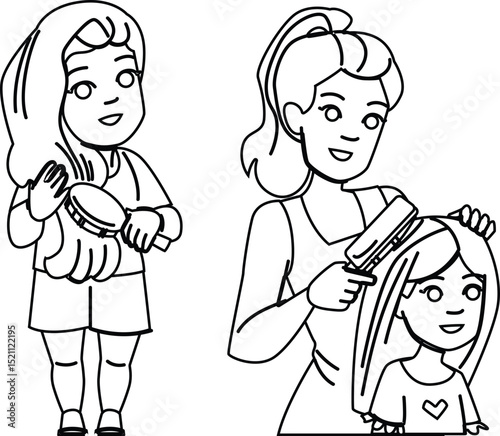 mom hair brush kid girl vector