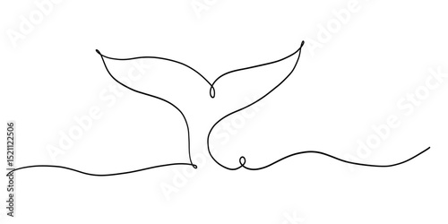 Continuous line whale tail drawing minimalist ocean outline vector illustration in black on white