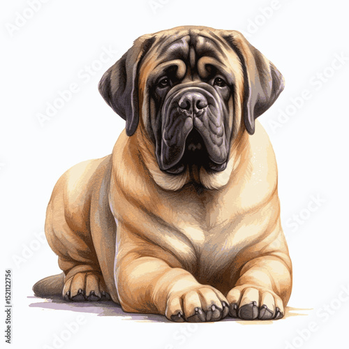 Gentle Mountain Flow dog English Mastiff isolated watercolor vector illustration svg