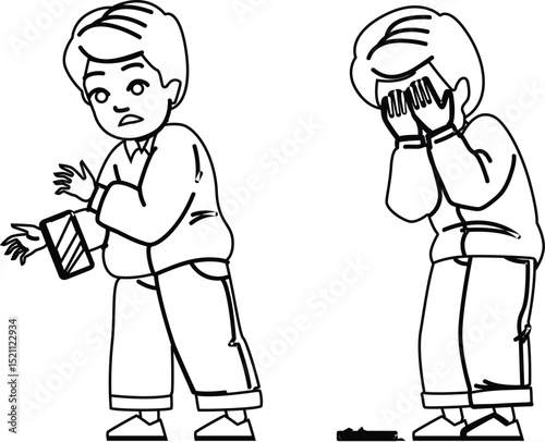 kid boy broken phone vector