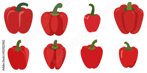 Multiple vector illustrations red bell pepper, flat style
