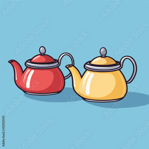 Colorful Tea Pots Icon on Blue Background: Professional and High-quality Vector EPS Illustration for Various Design Projects