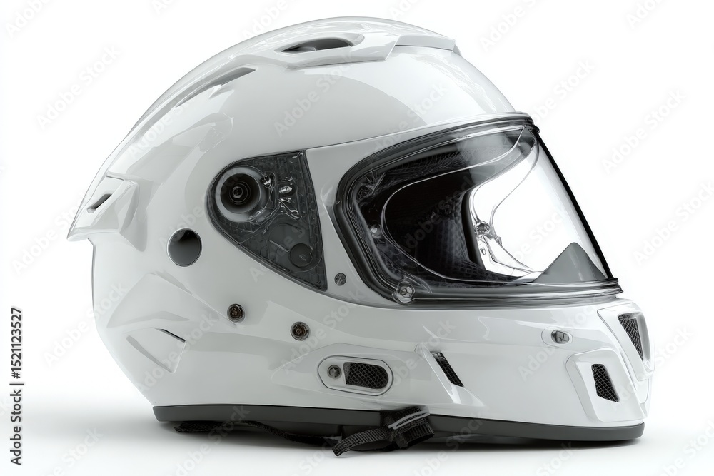 Fototapeta premium High-quality white motorcycle helmet with visor for safe riding in various conditions