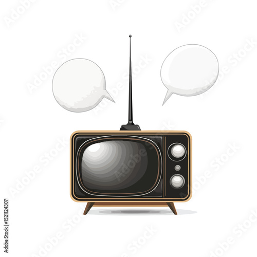 Television with Antenna and Conversation Bubble Icon Vector for Media Communication Concept
