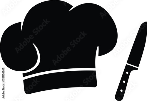 Culinary Symbol Featuring a Chef's Hat and a Knife—Representing Cooking, Professional Kitchens, and Culinary Expertise