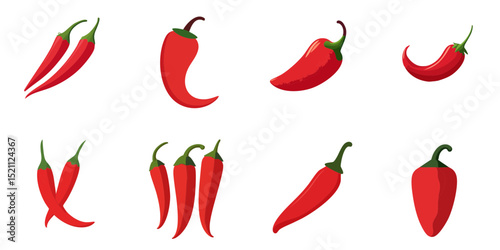 Multiple vector illustrations red chili pepper, flat style