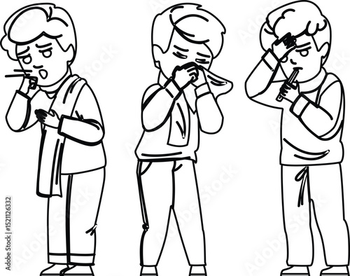 cough sick kid boy vector