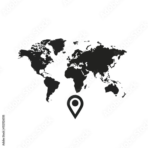 Detailed World Map with Pin Location Symbol for Global Navigation and Mapping