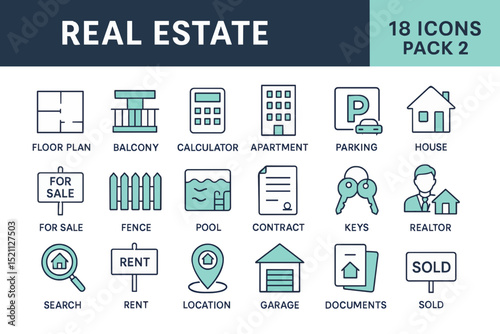 Unique real estate icon set with flat design vector graphics for UI