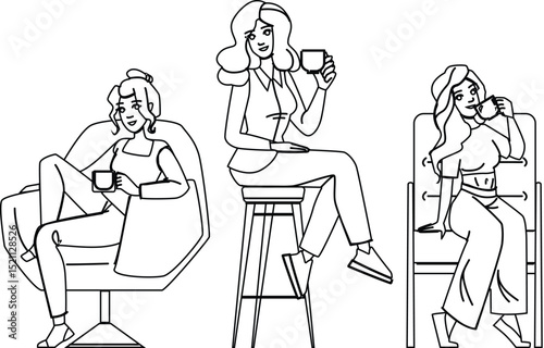 leisure coffee woman chair vector