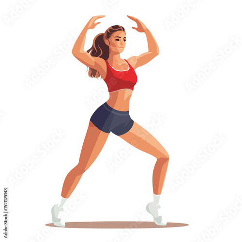 Professional Female Athlete Character Practicing Exercise Vector Illustration